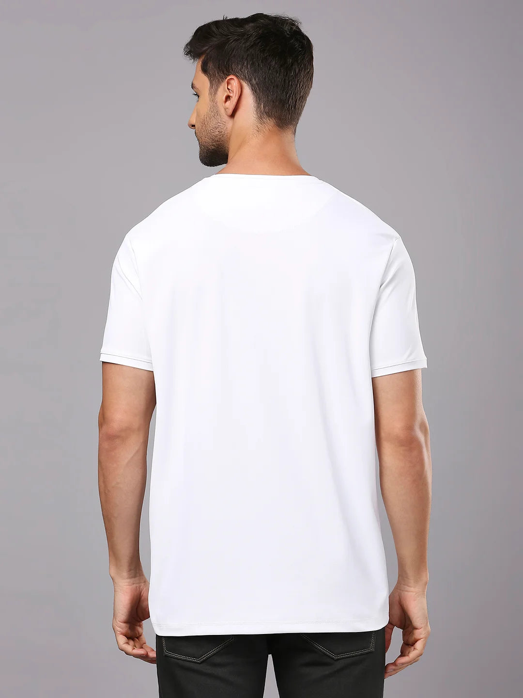 White Solid Round Regular H/S T-Shirt