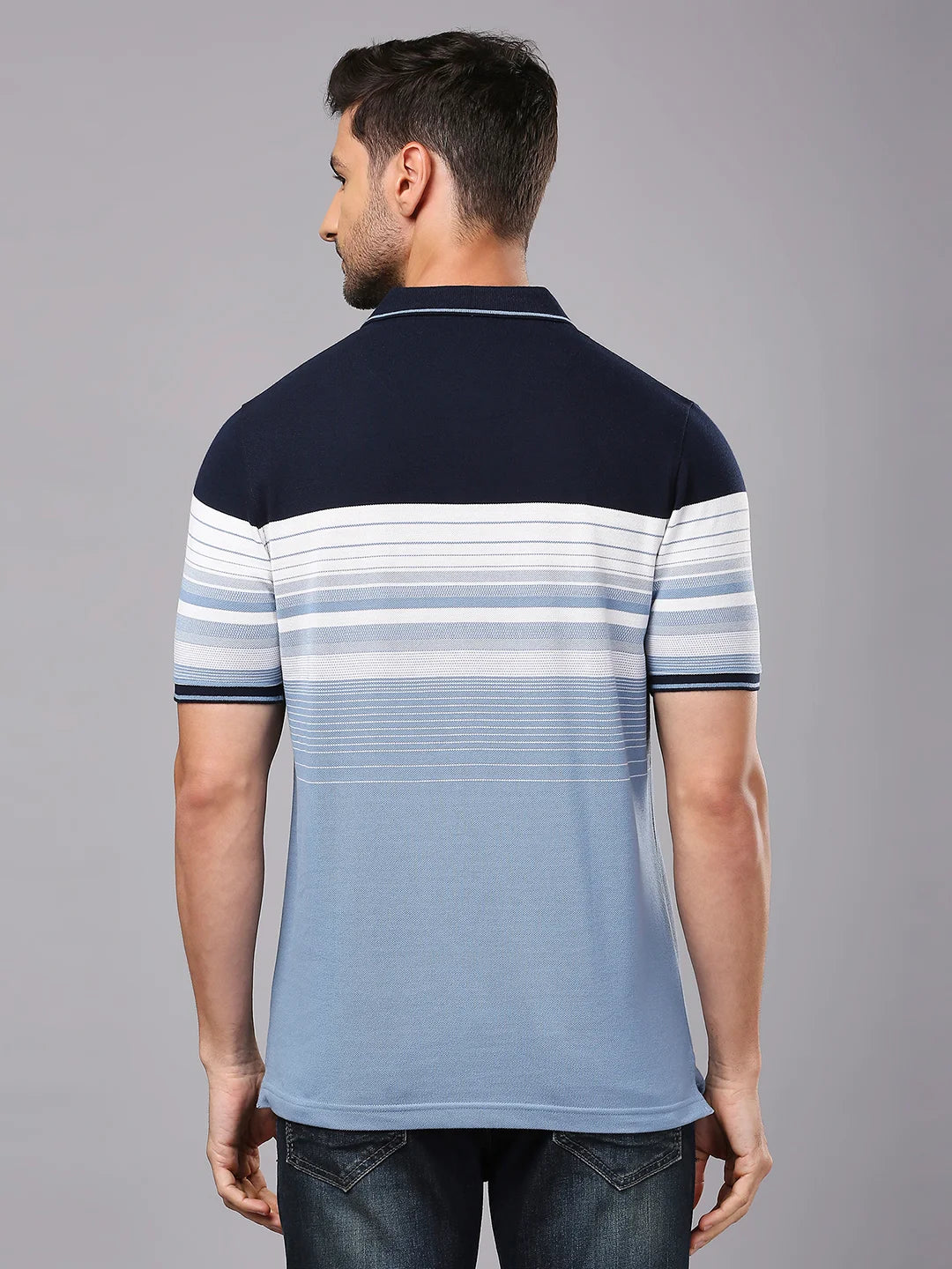 Navy White Striped Polo Regular H/S T-Shirt