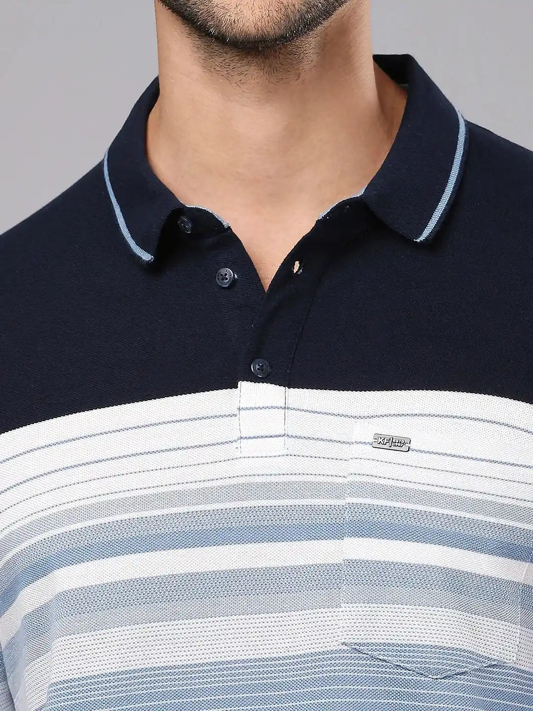 Navy White Striped Polo Regular H/S T-Shirt