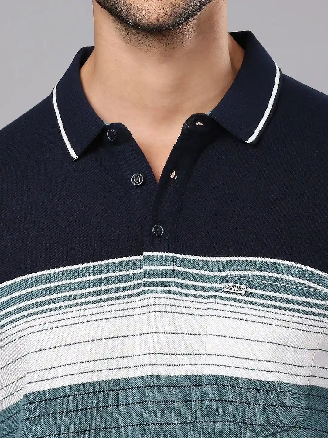 Dusty Green Striped Polo Regular H/S T-Shirt