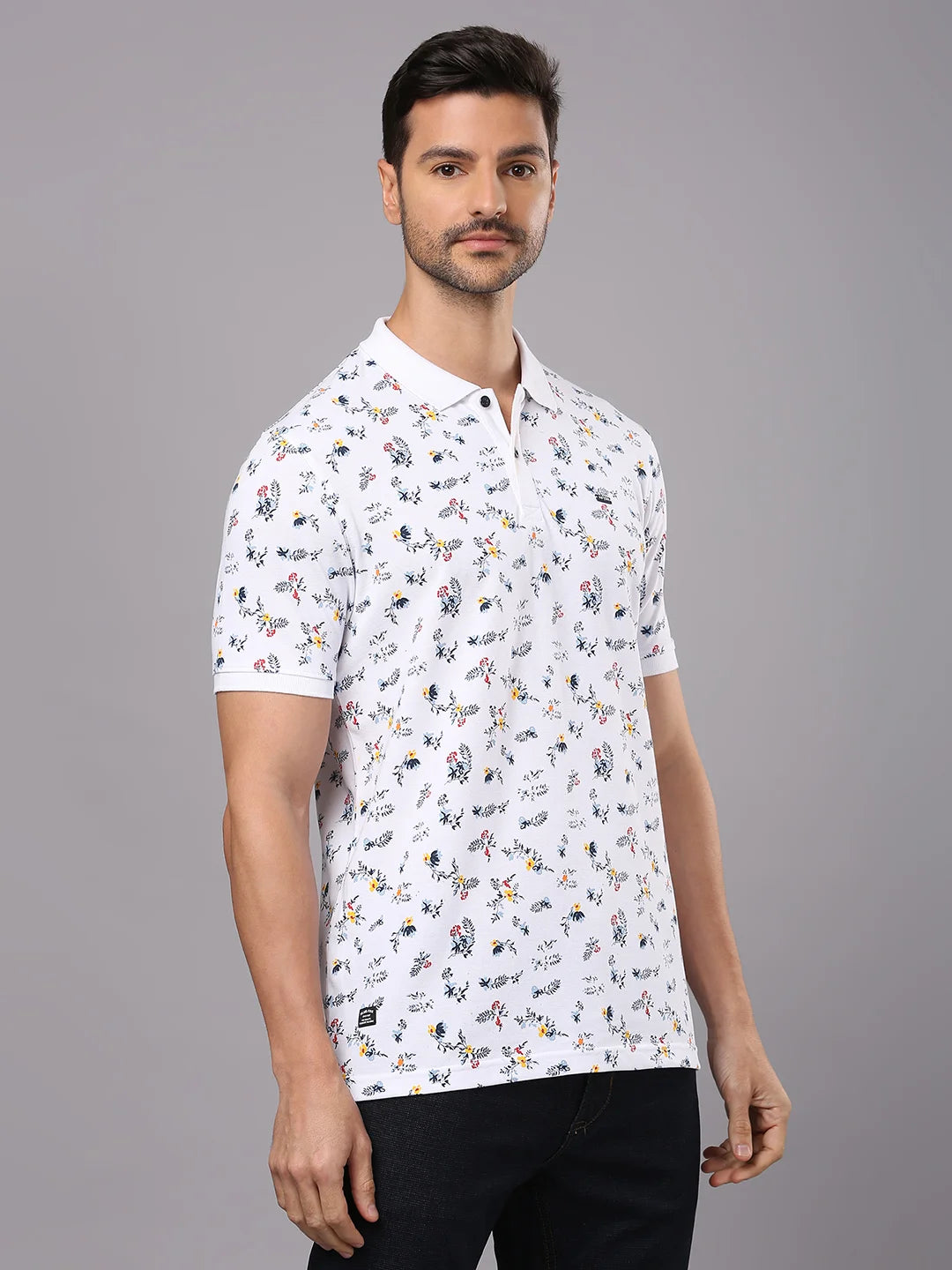 White Printed Polo Regular H/S T-Shirt