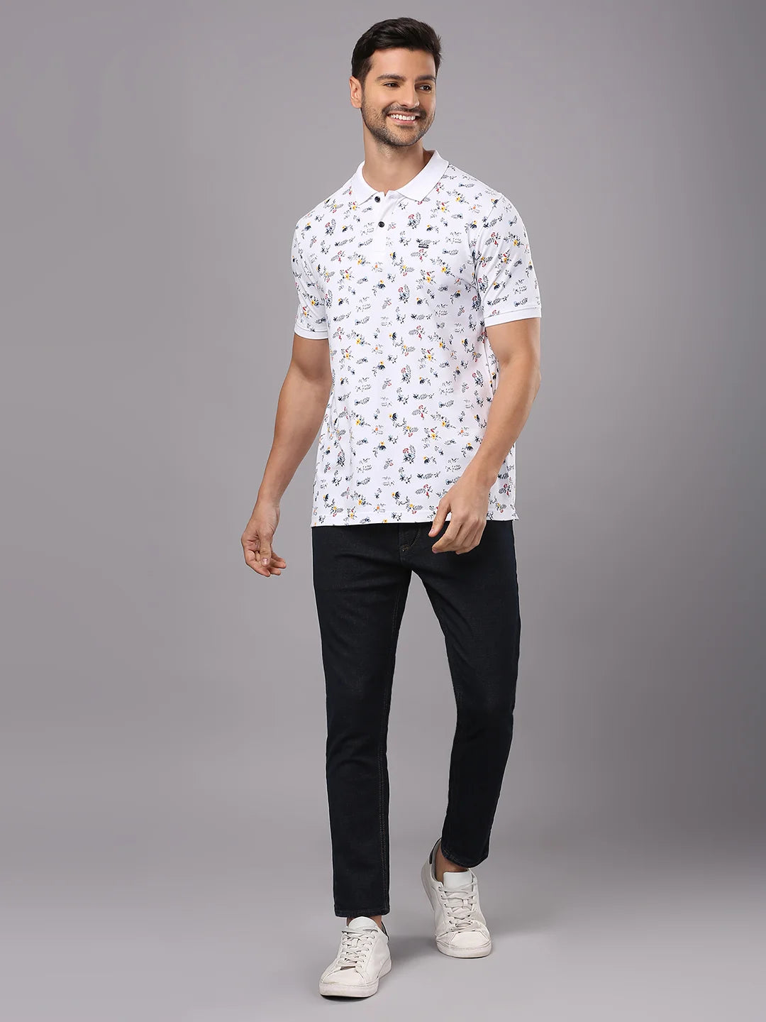 White Printed Polo Regular H/S T-Shirt