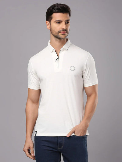 White Zipper Solid Polo T-Shirt