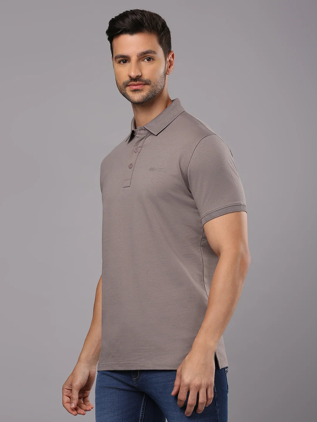 Grey Solid Polo Regular H/S T-Shirt