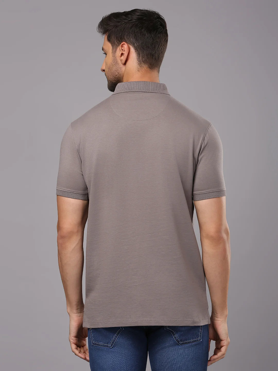 Grey Solid Polo Regular H/S T-Shirt