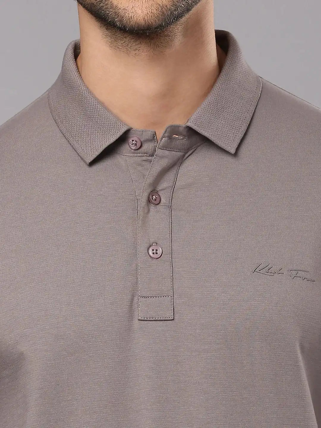 Grey Solid Polo Regular H/S T-Shirt