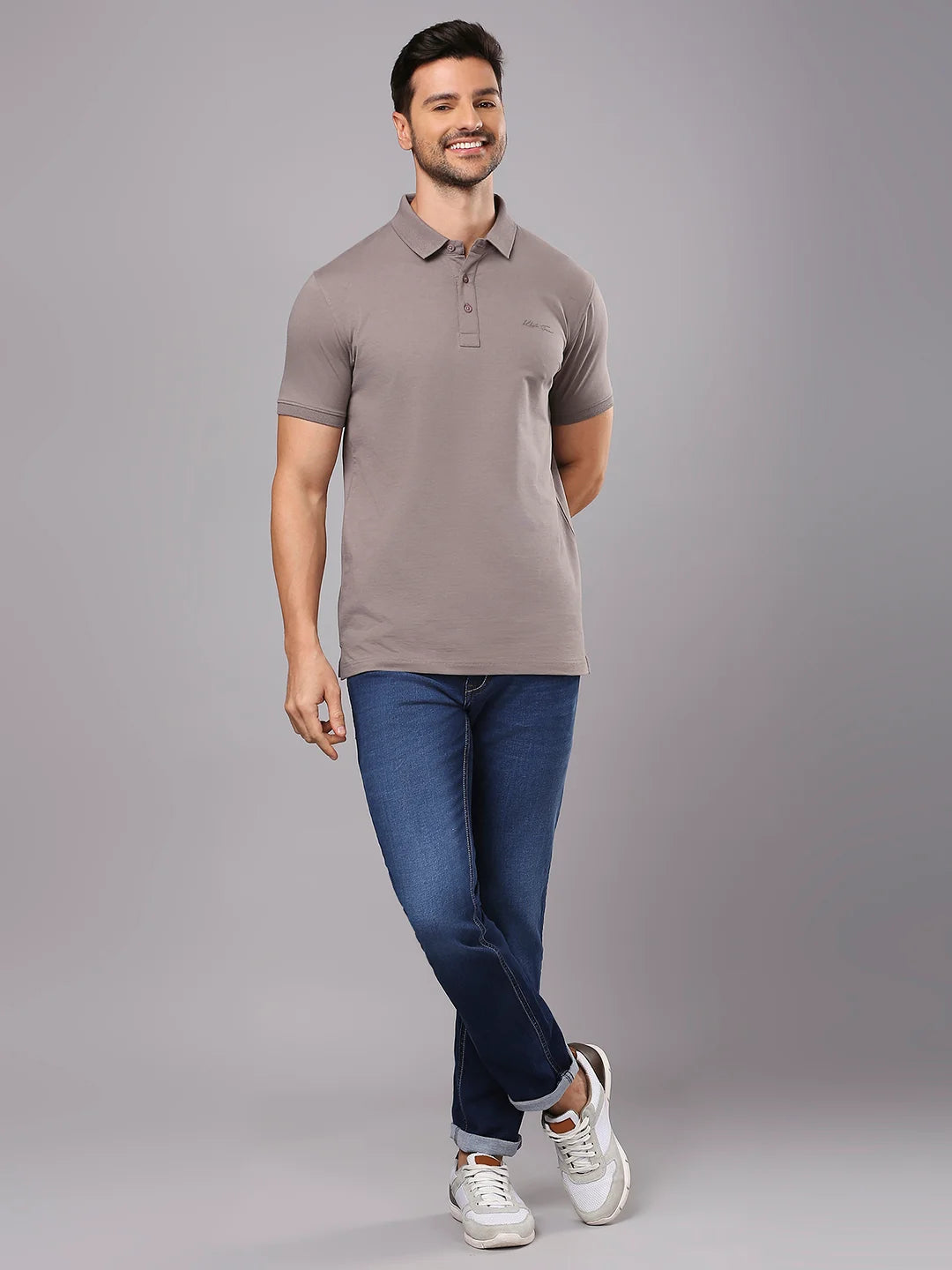 Grey Solid Polo Regular H/S T-Shirt