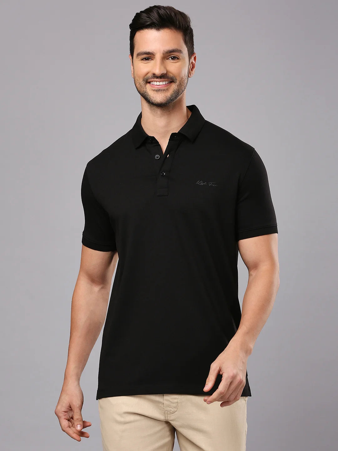 Black Solid Polo Regular H/S T-Shirt