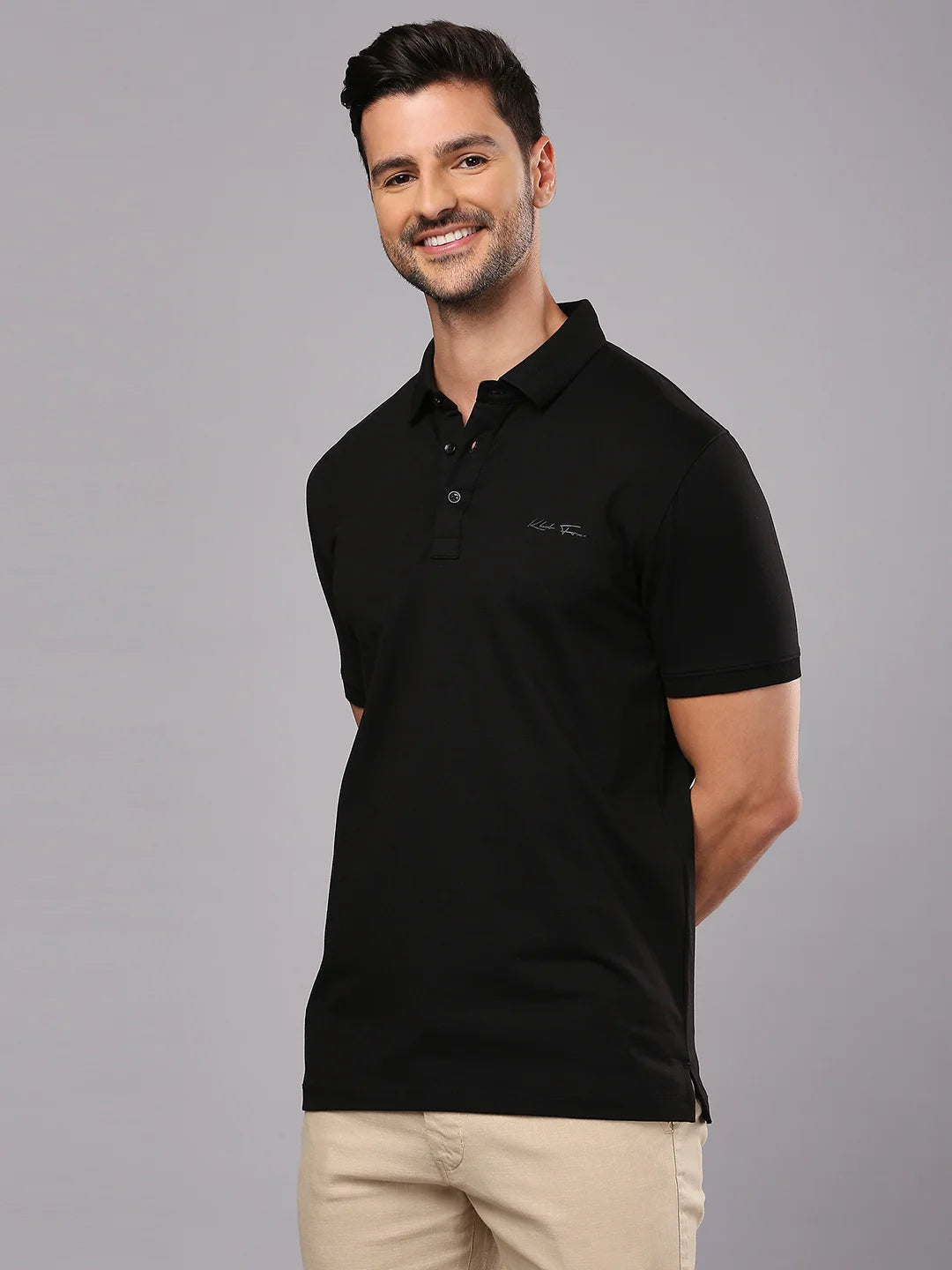 Black Solid Polo Regular H/S T-Shirt