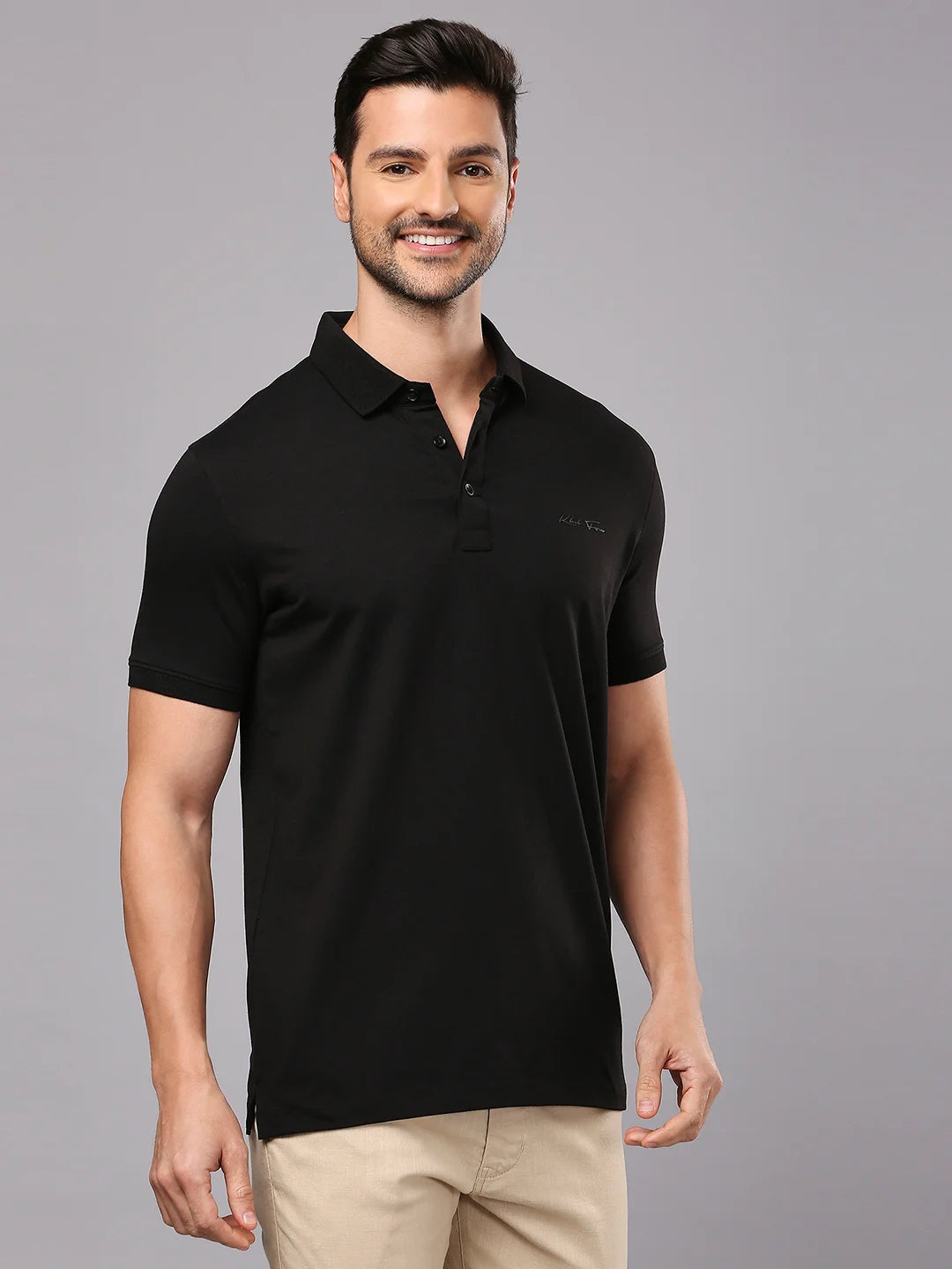 Black Solid Polo Regular H/S T-Shirt