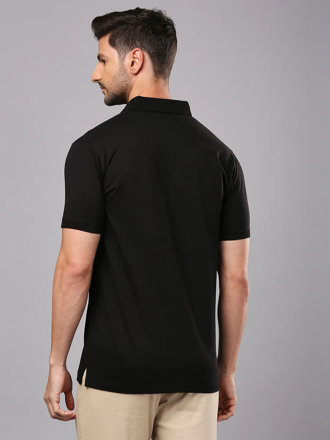 Black Solid Polo Regular H/S T-Shirt