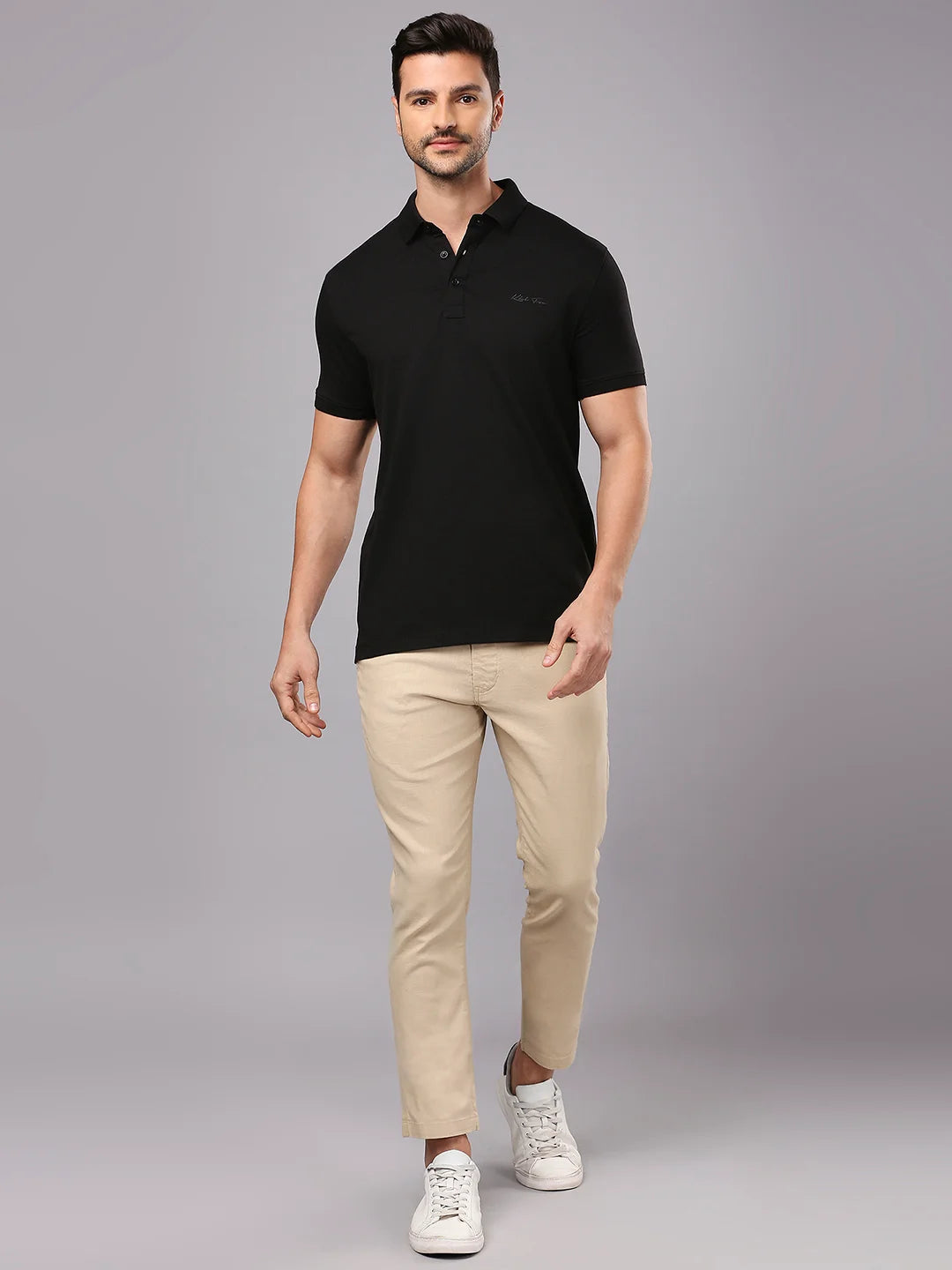 Black Solid Polo Regular H/S T-Shirt