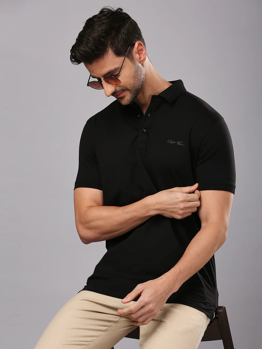 Black Solid Polo Regular H/S T-Shirt