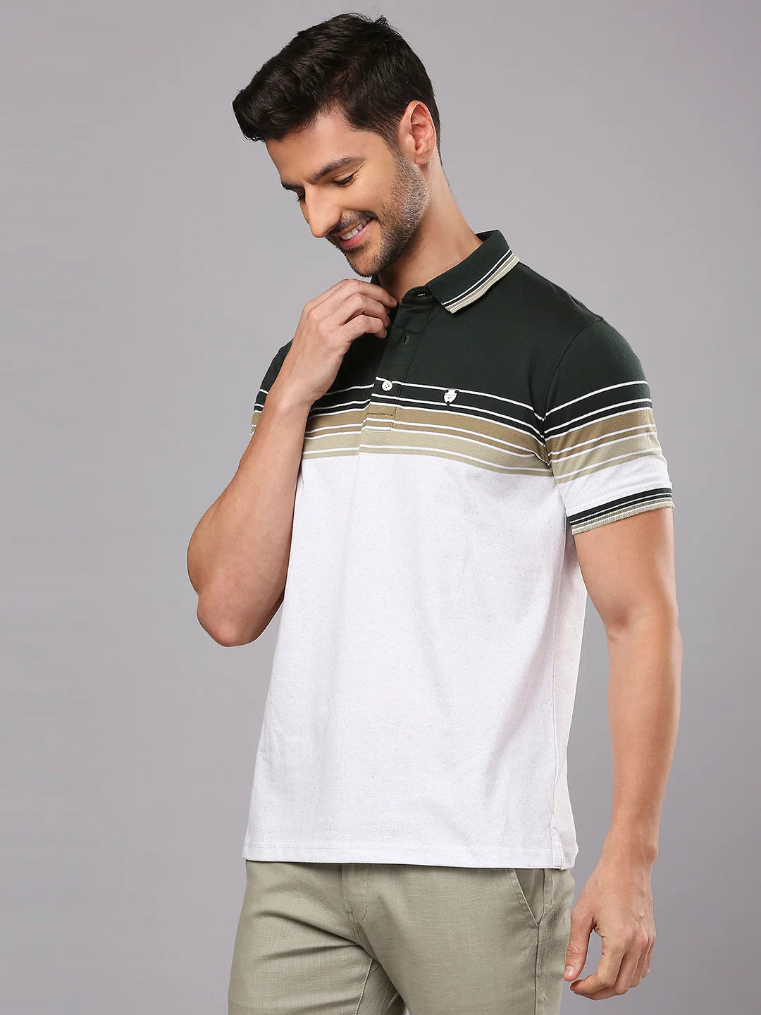 Green Striped Polo Regular H/S T-Shirt