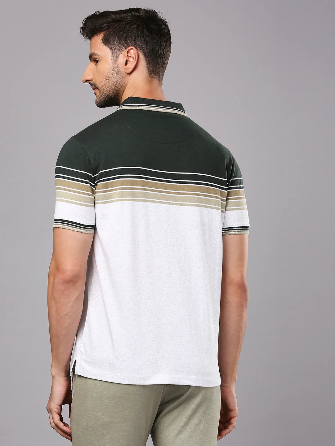 Green Striped Polo Regular H/S T-Shirt