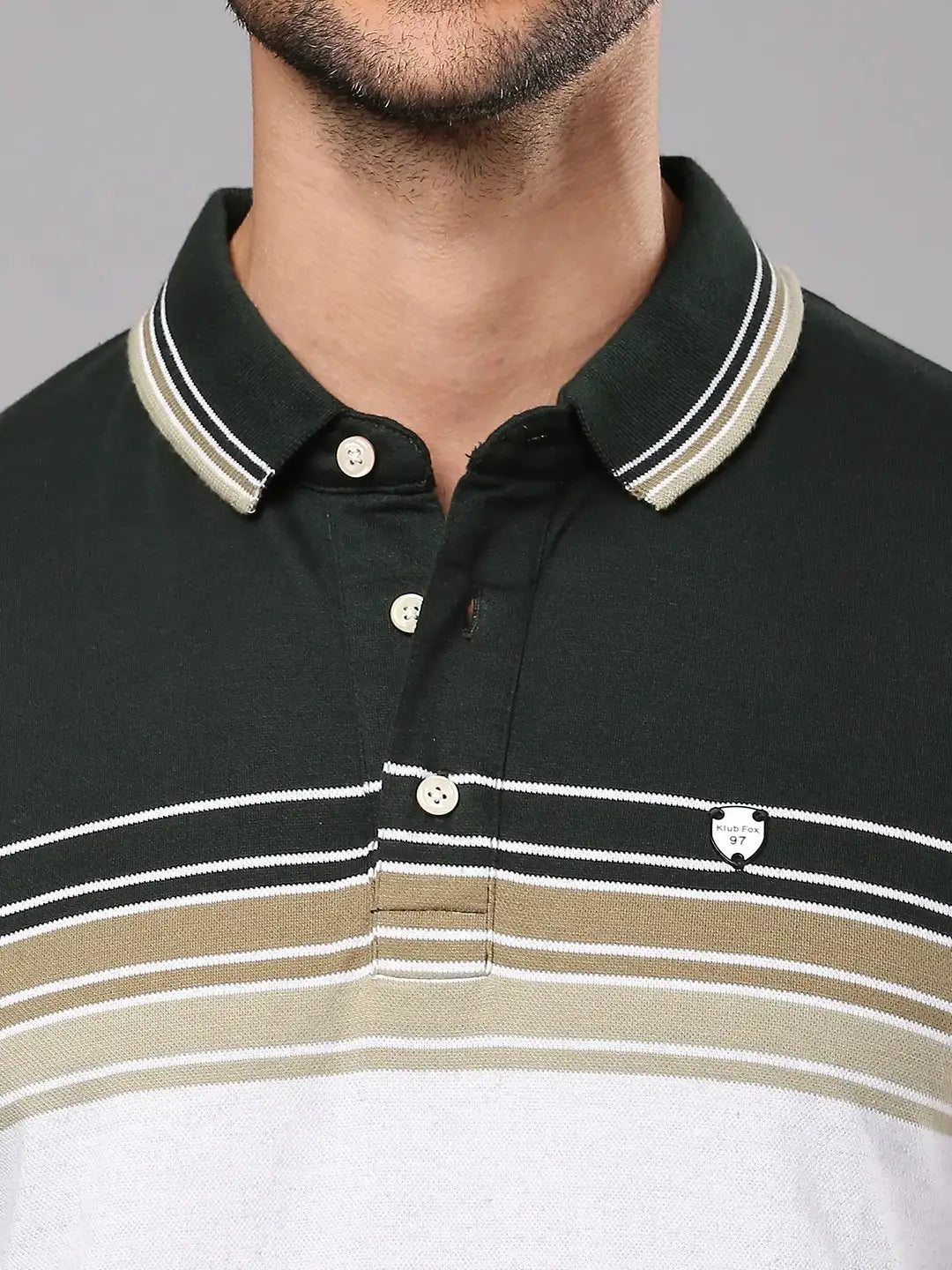 Green Striped Polo Regular H/S T-Shirt