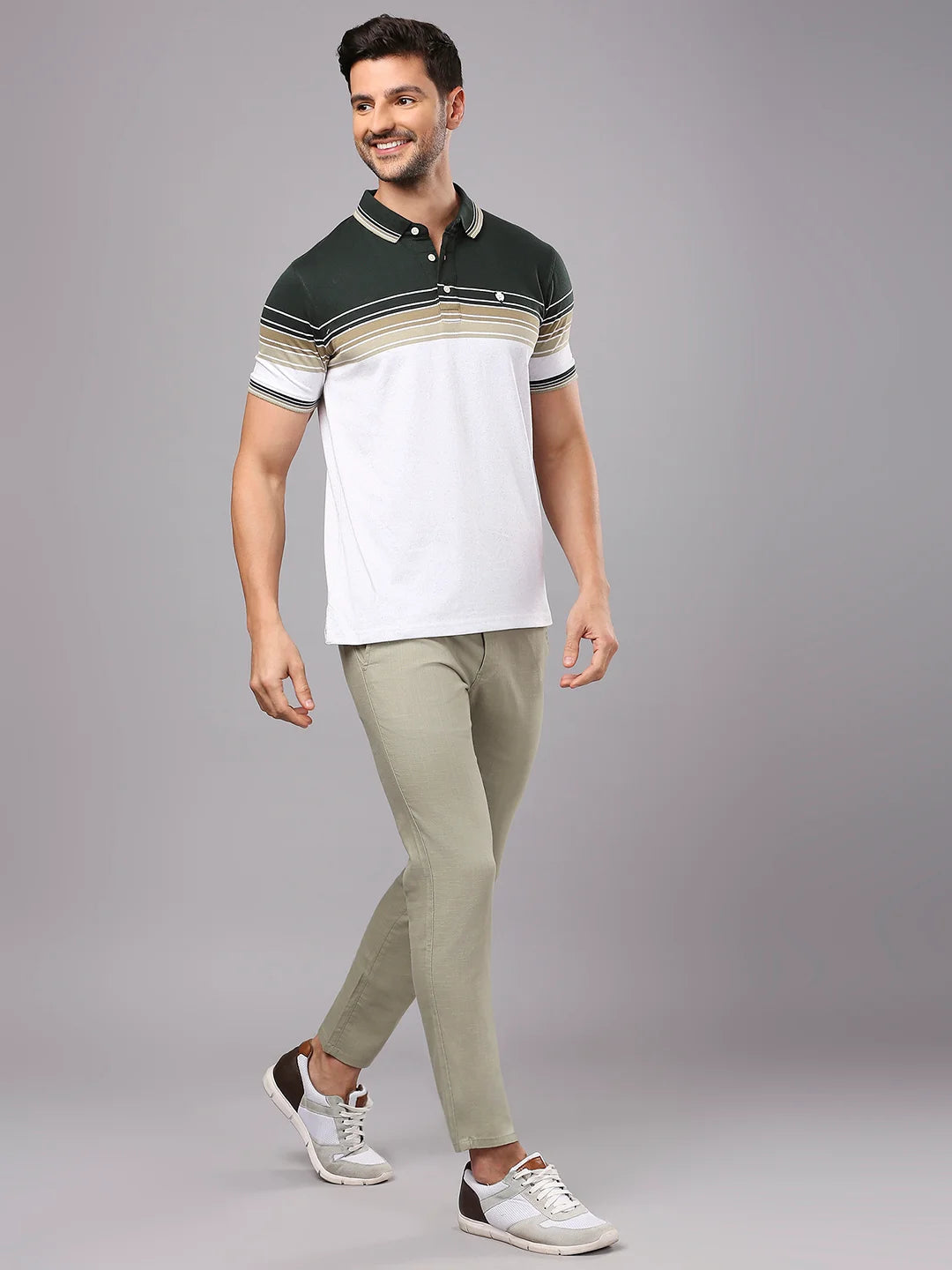 Green Striped Polo Regular H/S T-Shirt