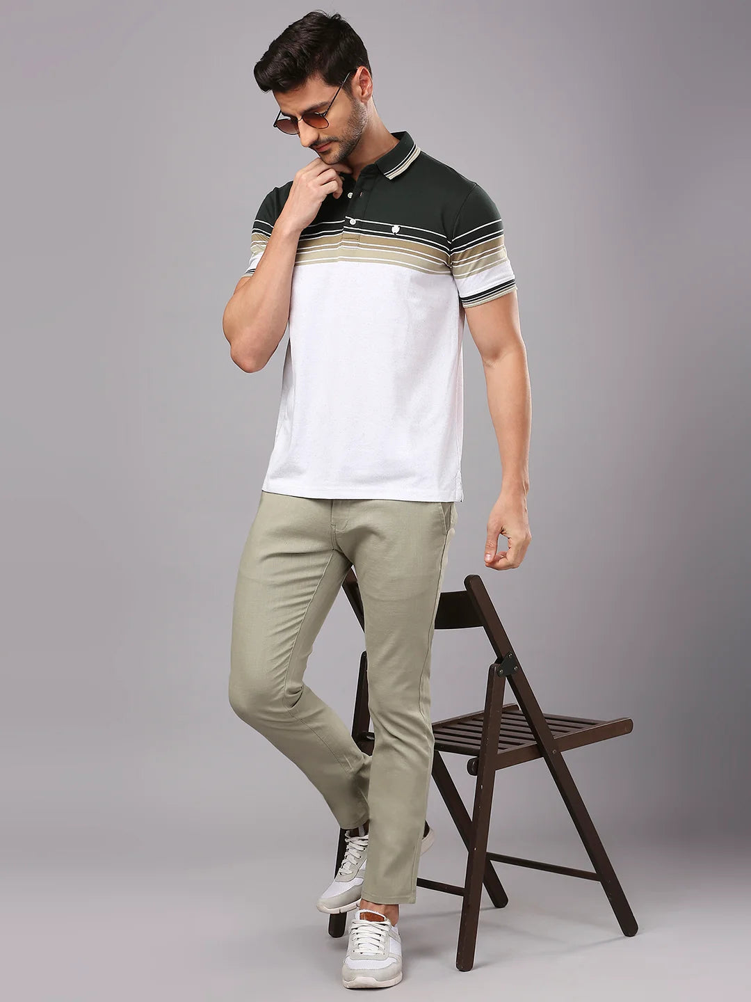 Green Striped Polo Regular H/S T-Shirt