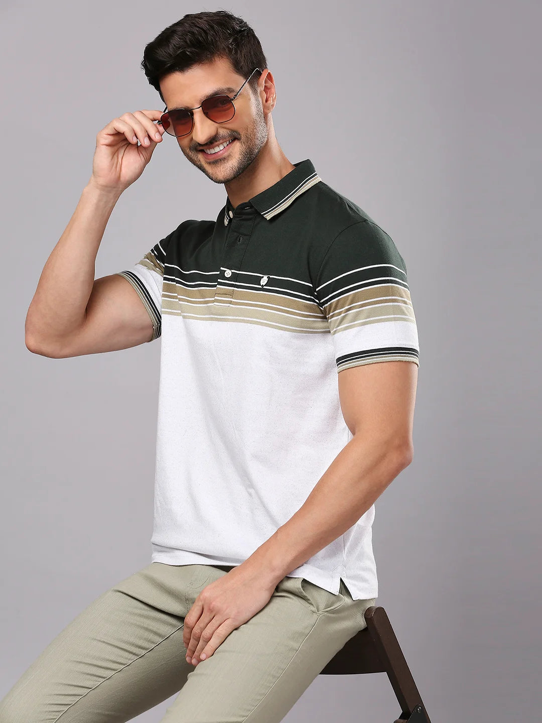 Green Striped Polo Regular H/S T-Shirt