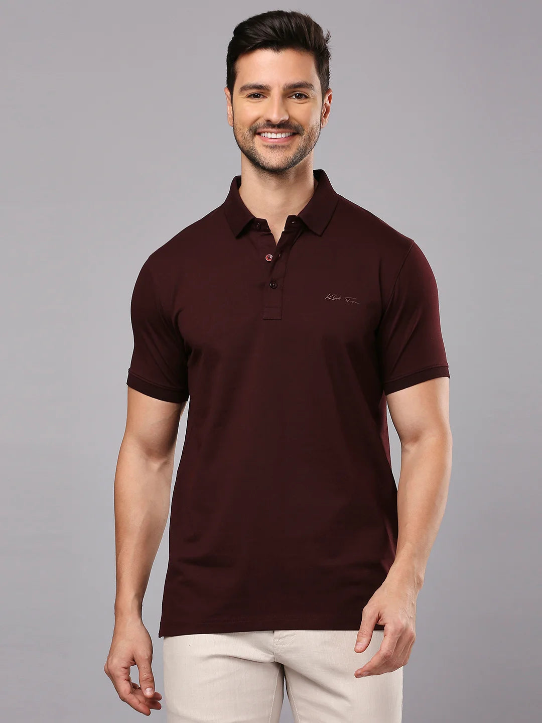 Wine Solid Polo Regular H/S T-Shirt