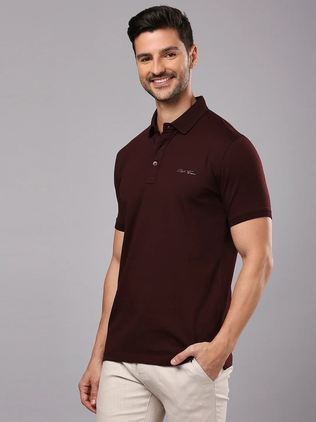 Wine Solid Polo Regular H/S T-Shirt