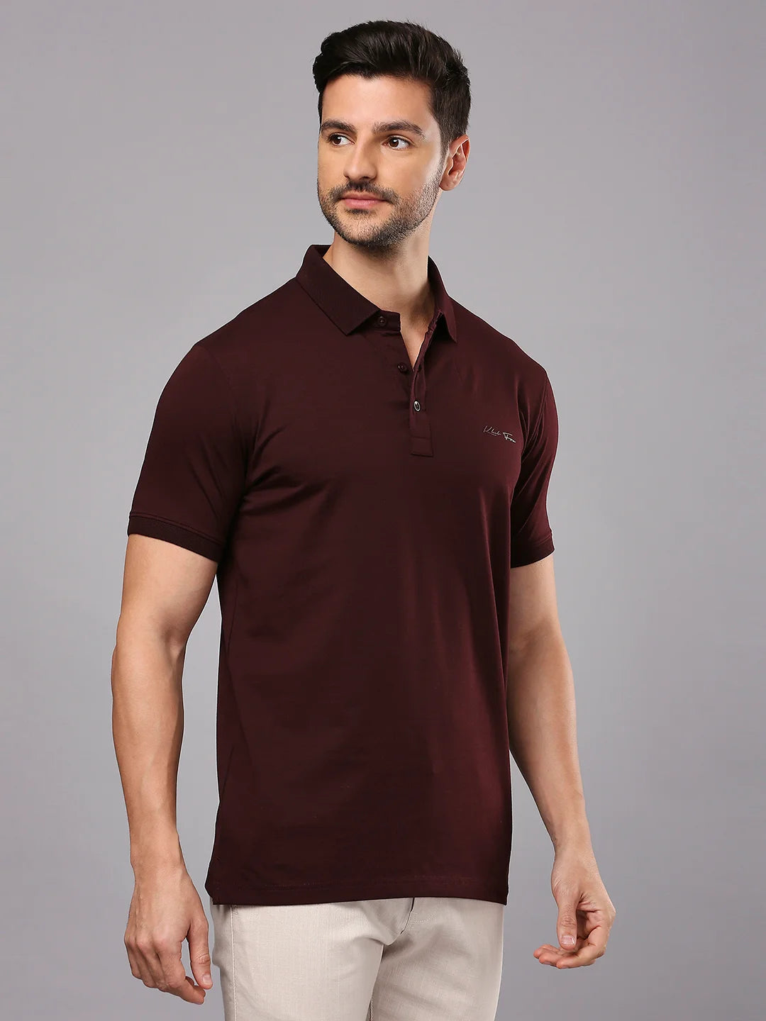 Wine Solid Polo Regular H/S T-Shirt