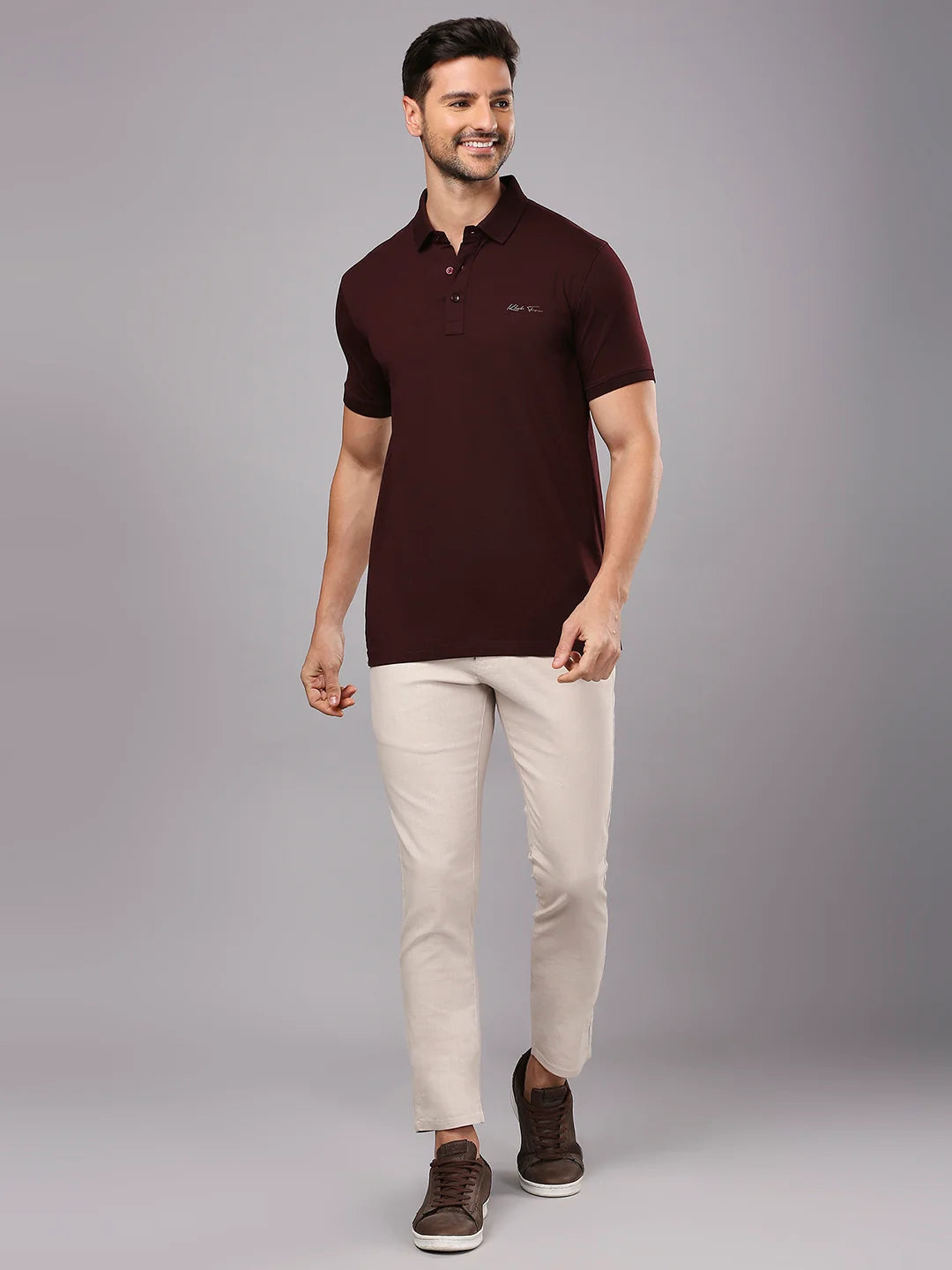 Wine Solid Polo Regular H/S T-Shirt