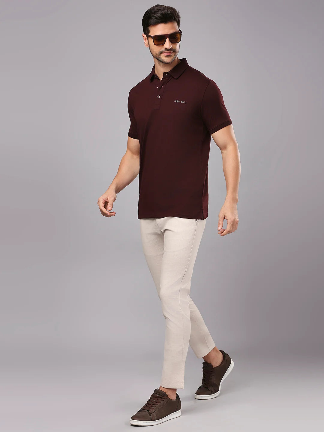 Wine Solid Polo Regular H/S T-Shirt