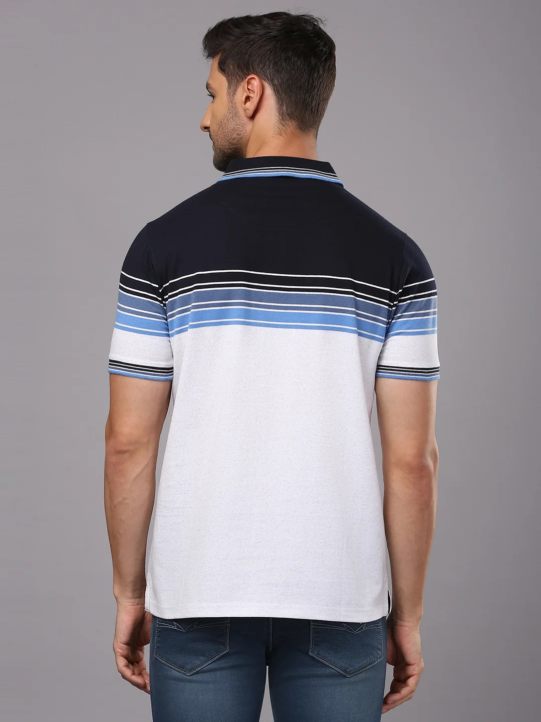 Navy White Striped Polo Regular H/S T-Shirt