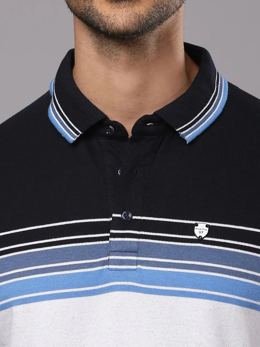 Navy White Striped Polo Regular H/S T-Shirt