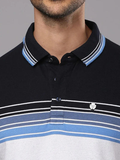 Navy White Striped Polo T-Shirt