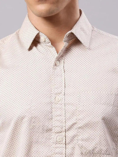 Cream Beige Mango Printed Shirt
