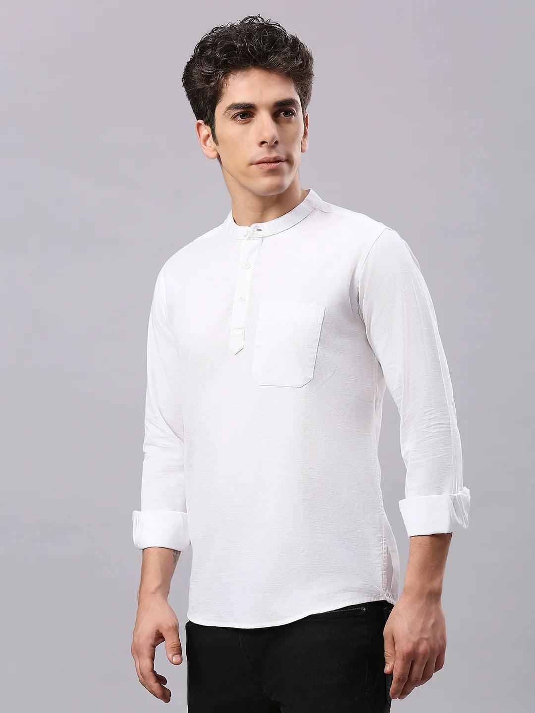 Band Collar Statement White Shirt