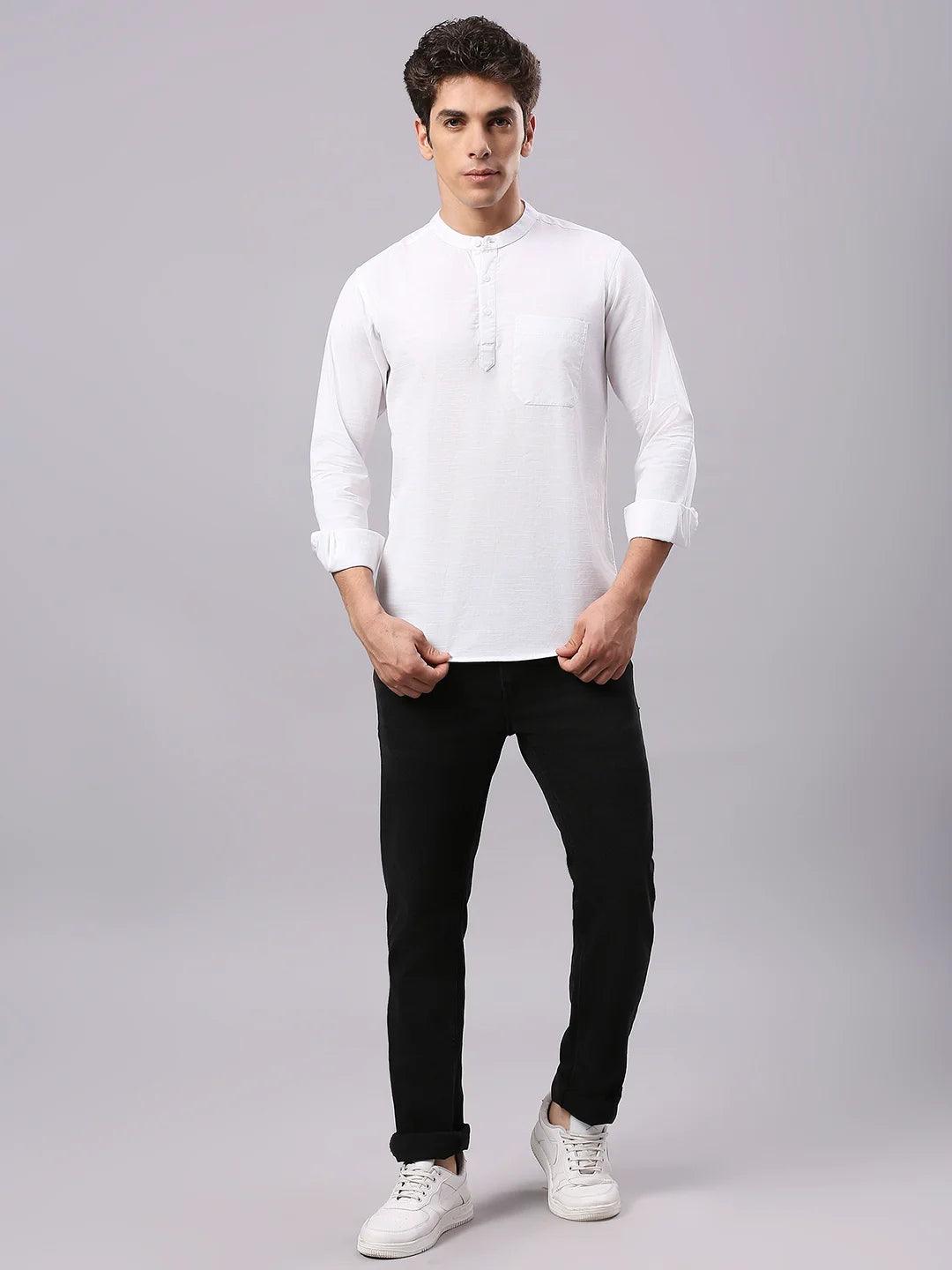 Band Collar Statement White Shirt
