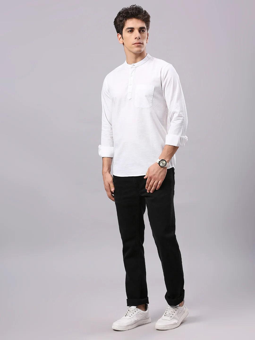 Band Collar Statement White Shirt