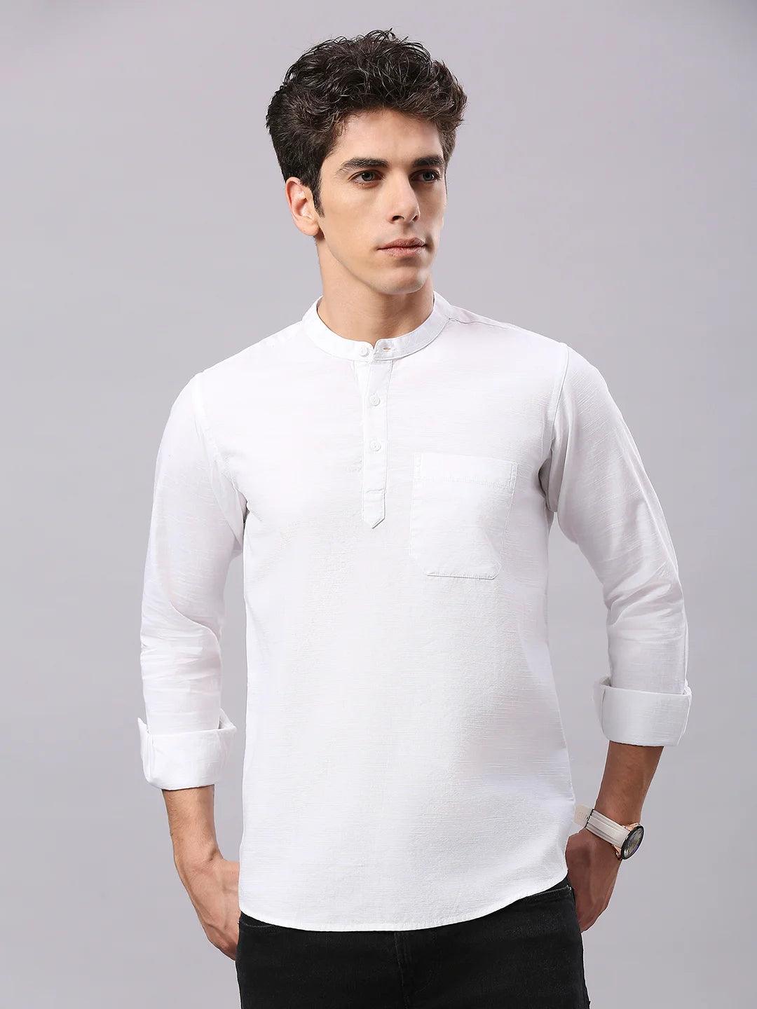 Band Collar Statement White Shirt