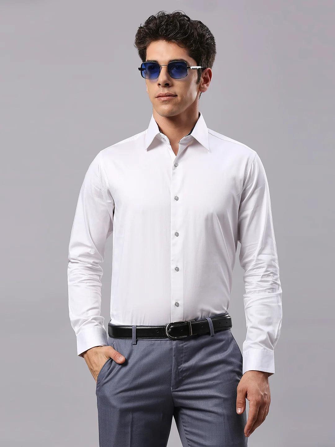 Solid White Formal Satin Shirt