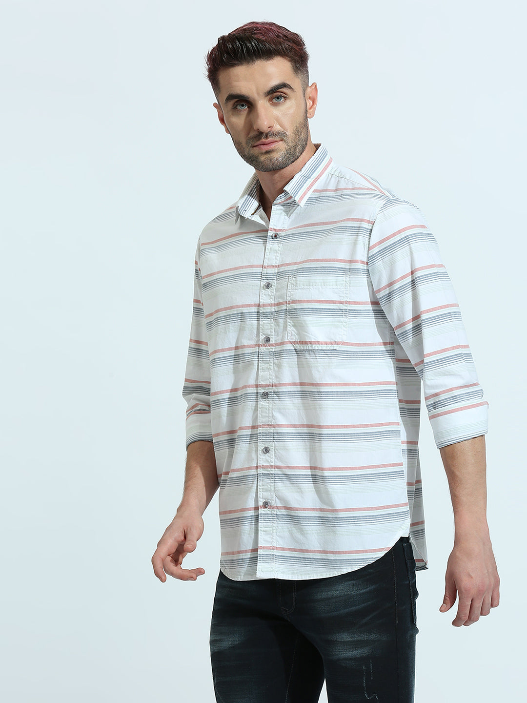 White Grey Striped Shirt