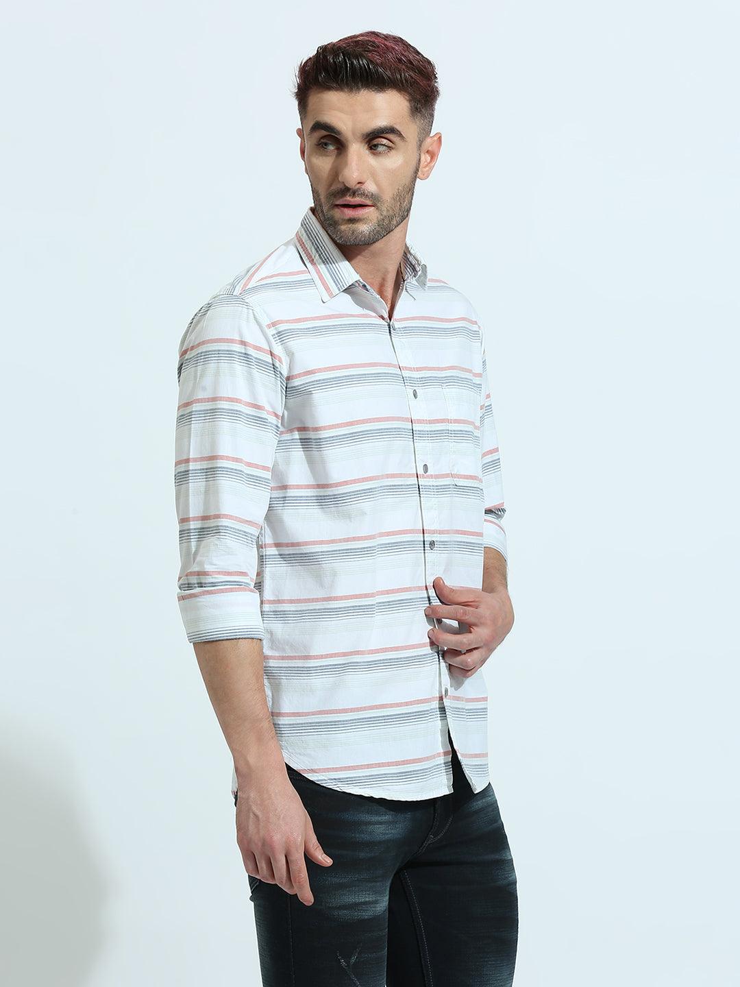 White Grey Striped Shirt