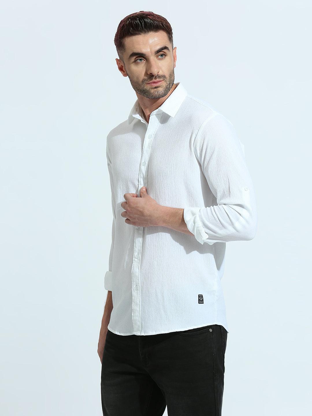 Dobby Fine Weave White Shirt