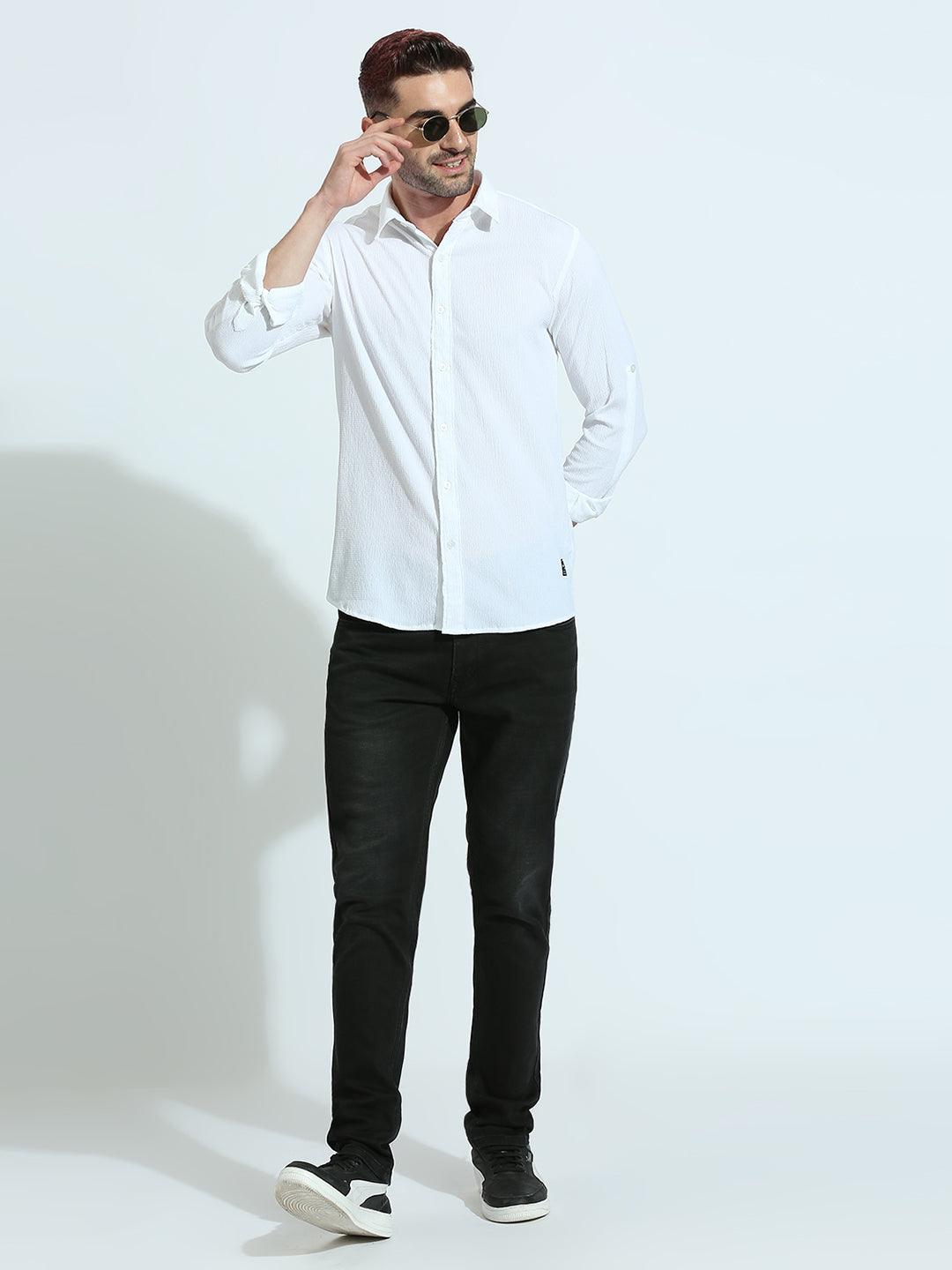 Dobby Fine Weave White Shirt