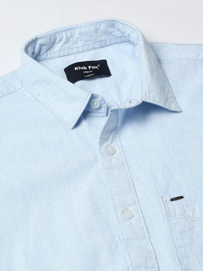 Textured Sky Blue Solid Shirt
