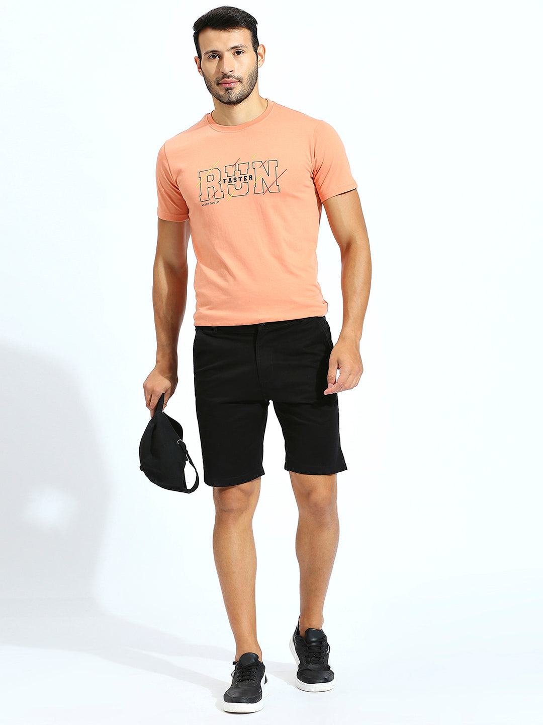 Twill Lycra Black Regular Fit Straight Shorts