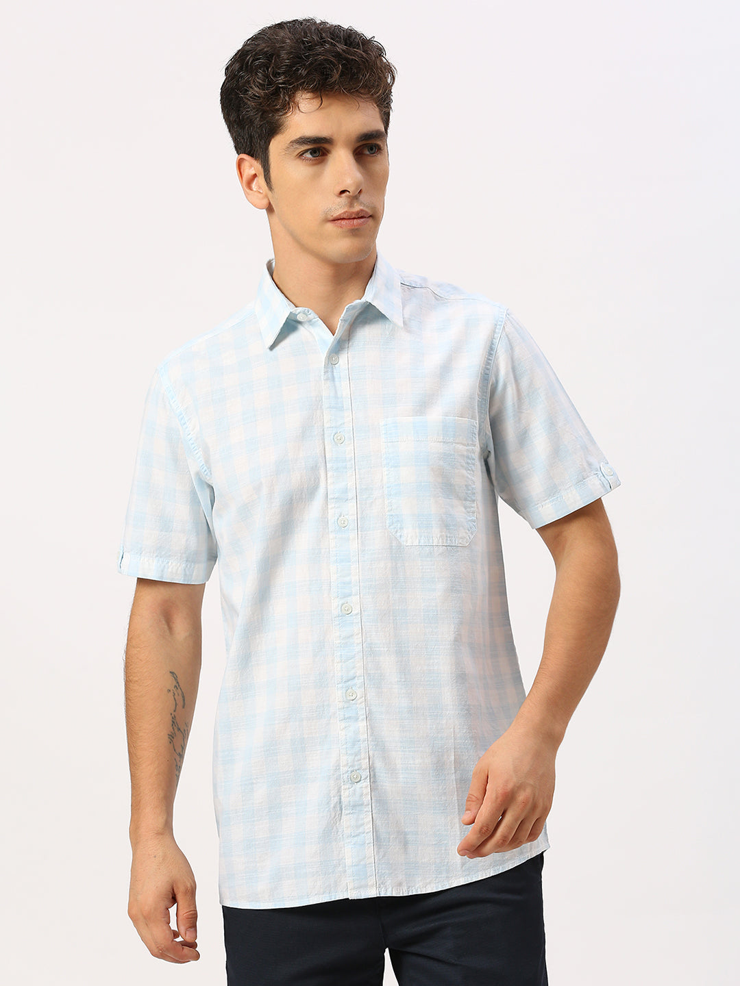 Sky Blue Checkered Shirt