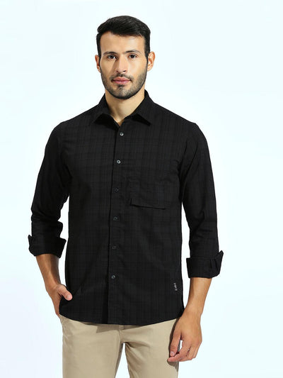 Self Checkered Black Shirt