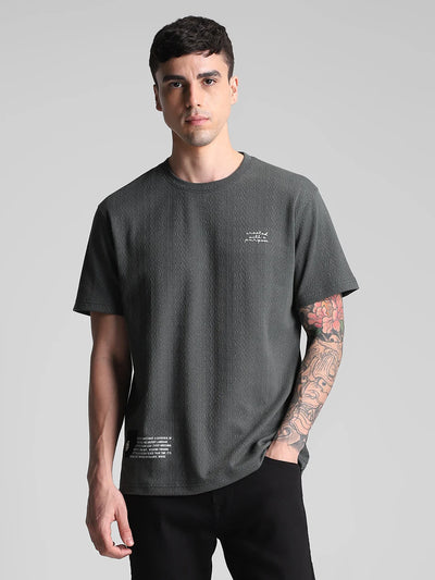 Dusty Green Textured Crew Neck T-Shirt