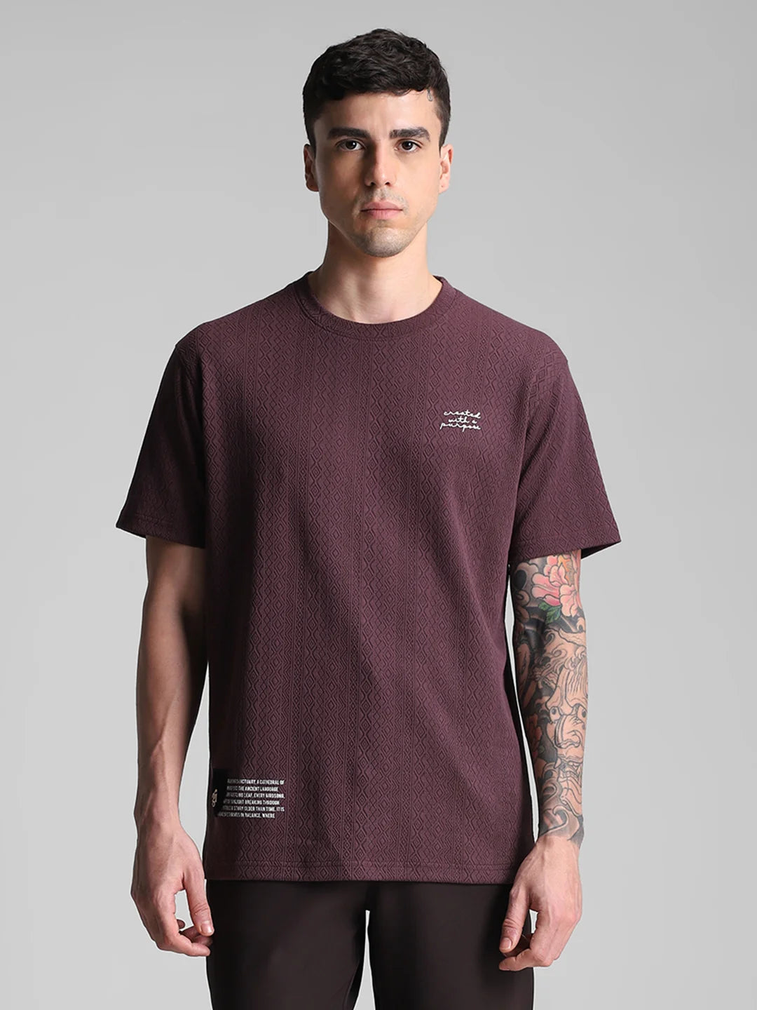 Purple Textured Crew Neck T-Shirt