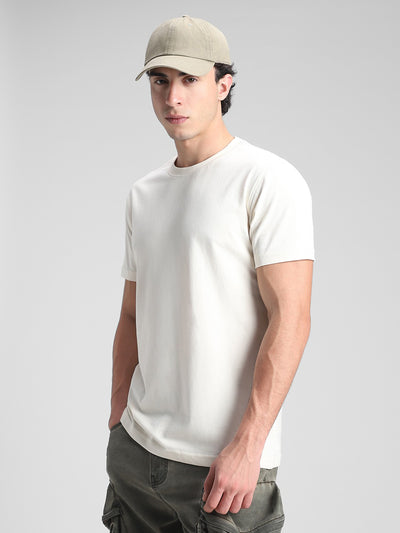 Cream Solid Crew T-Shirt