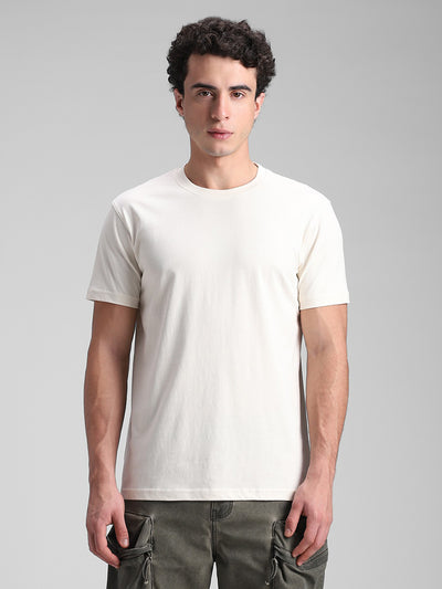 Cream Solid Crew T-Shirt