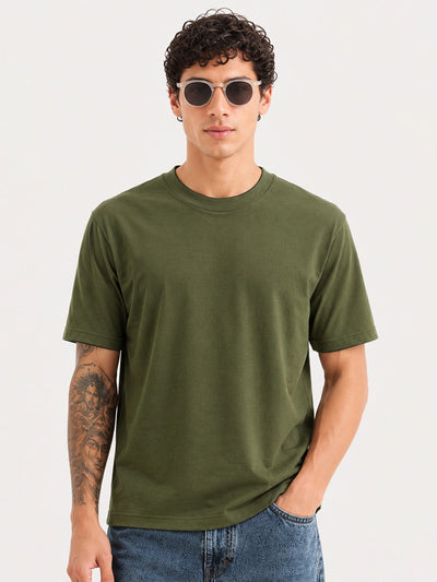 Light Olive Solid Crew Neck T-Shirt